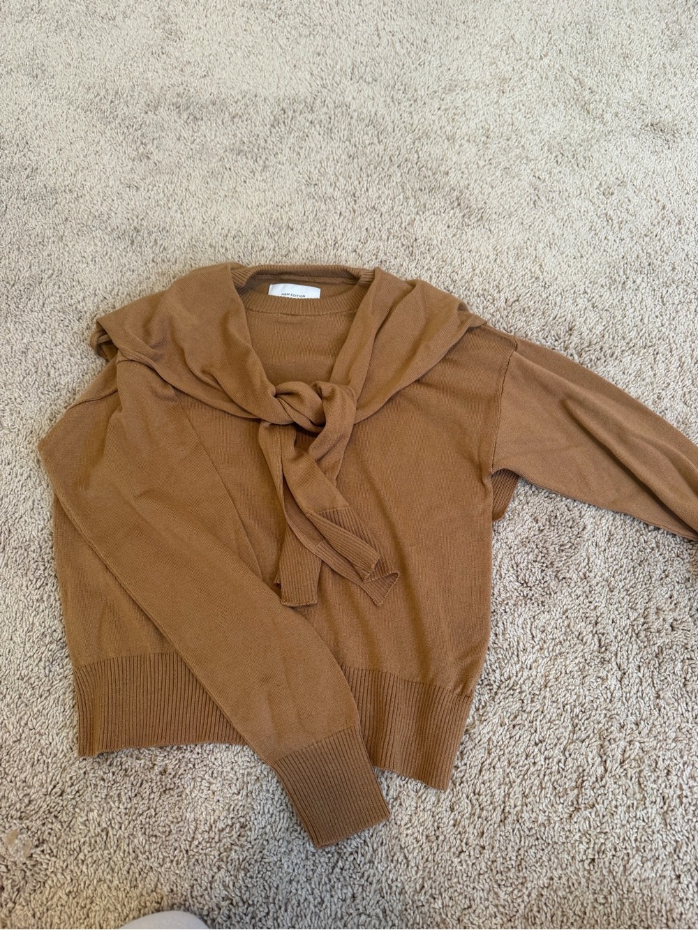 H&M Camel Brown Knit Sweater with Shoulder Tie Detail